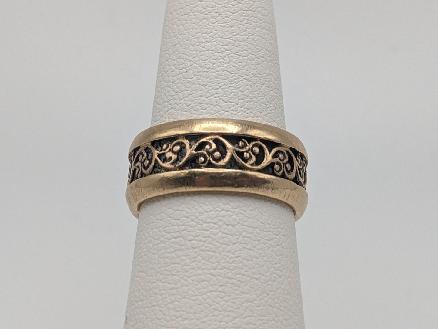 Heavy 7.1 gr 14k Columbia Yellow Gold Filigree Wide Ring Gold Cigar Wide Wedding Band 7.9"