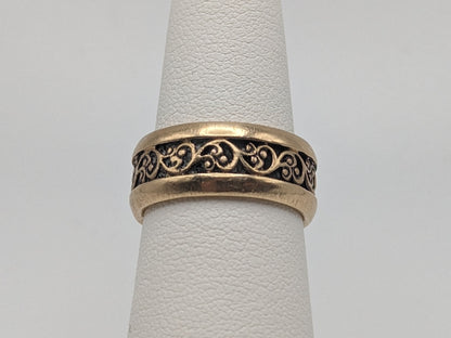 Heavy 7.1 gr 14k Columbia Yellow Gold Filigree Wide Ring Gold Cigar Wide Wedding Band 7.9"