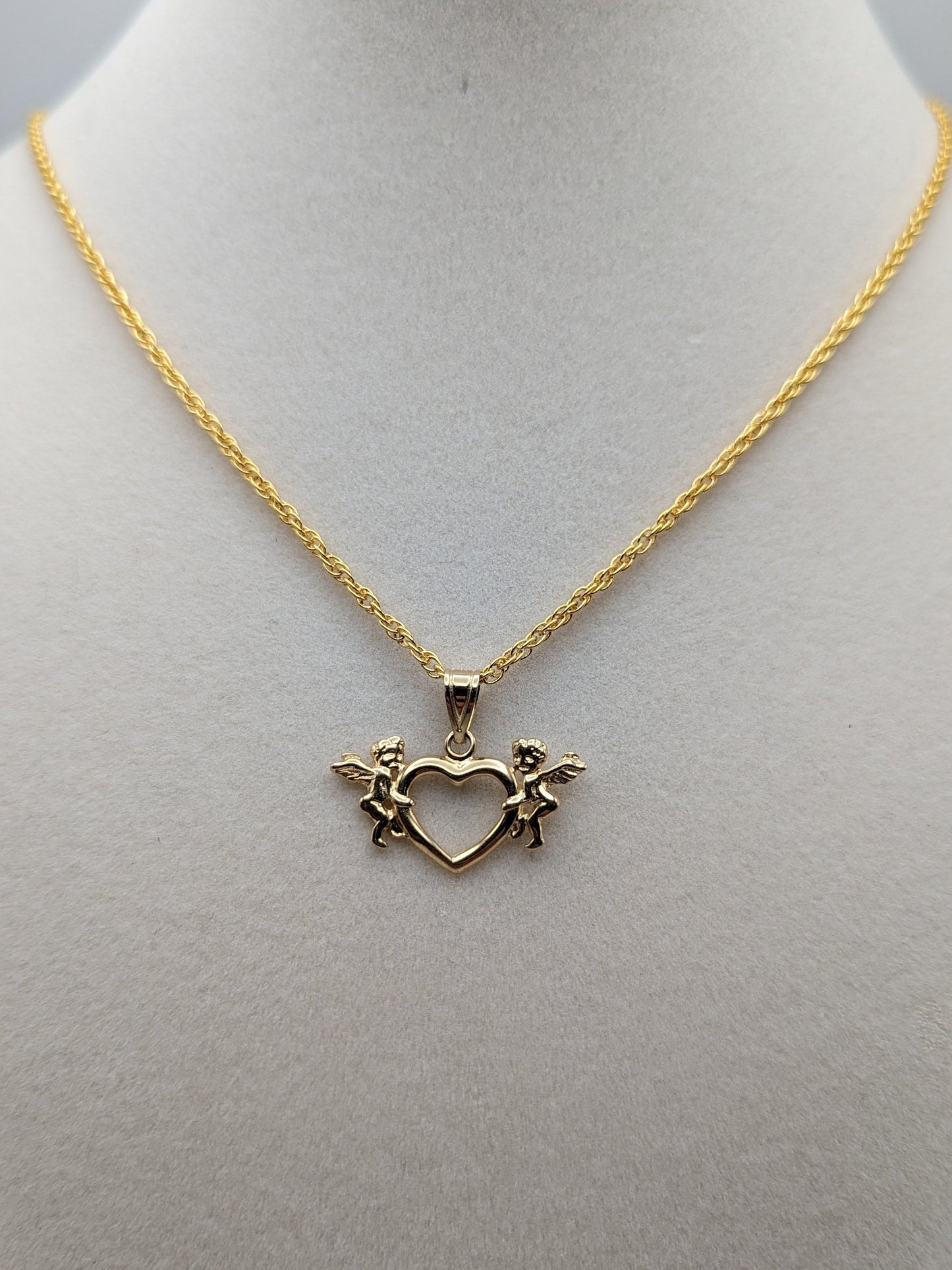 14K Yellow Gold Heart Angles Pendant Necklace 14k GF 18" Chain Heart Pendant Women