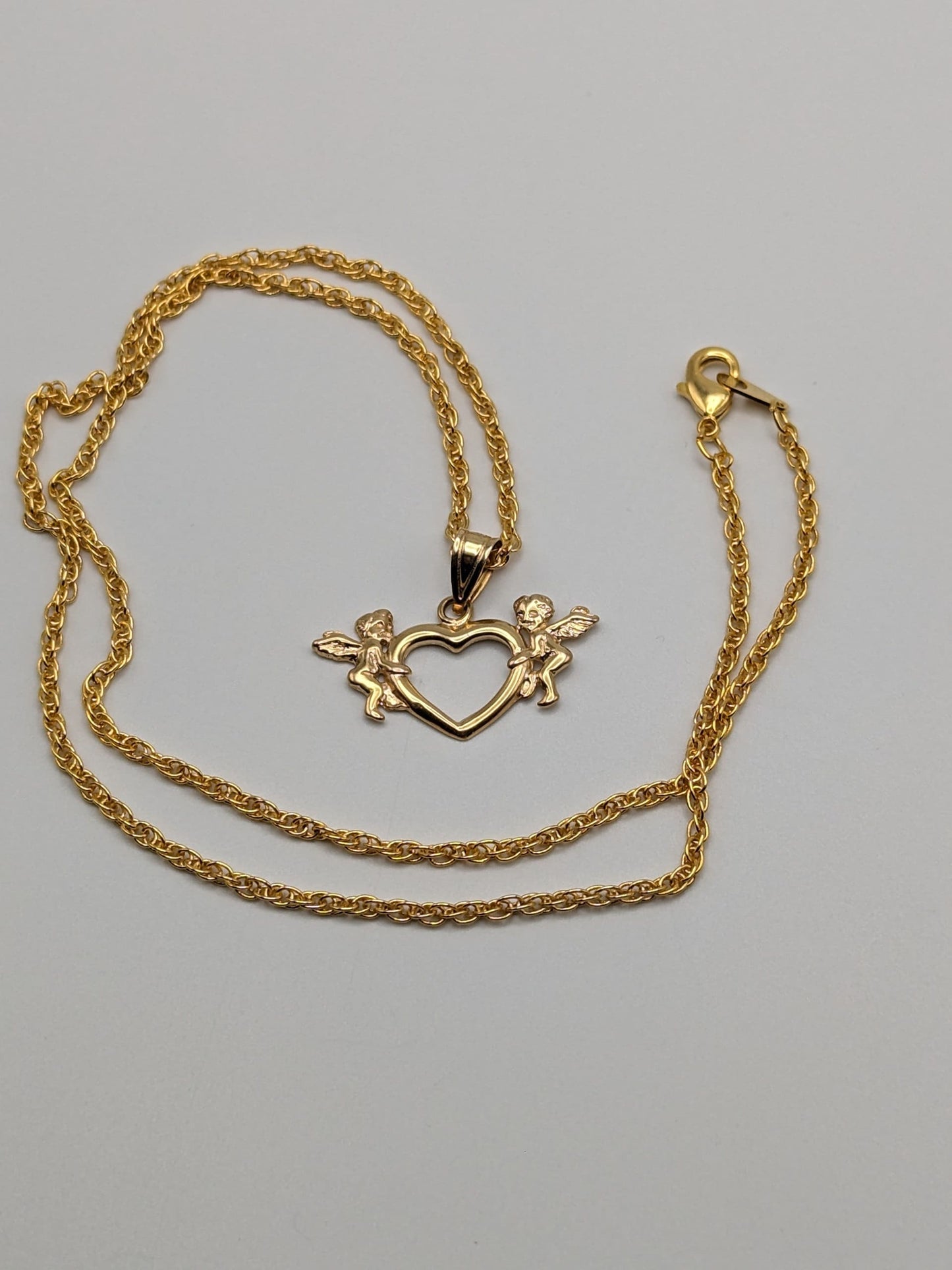 14K Yellow Gold Heart Angles Pendant Necklace 14k GF 18" Chain Heart Pendant Women