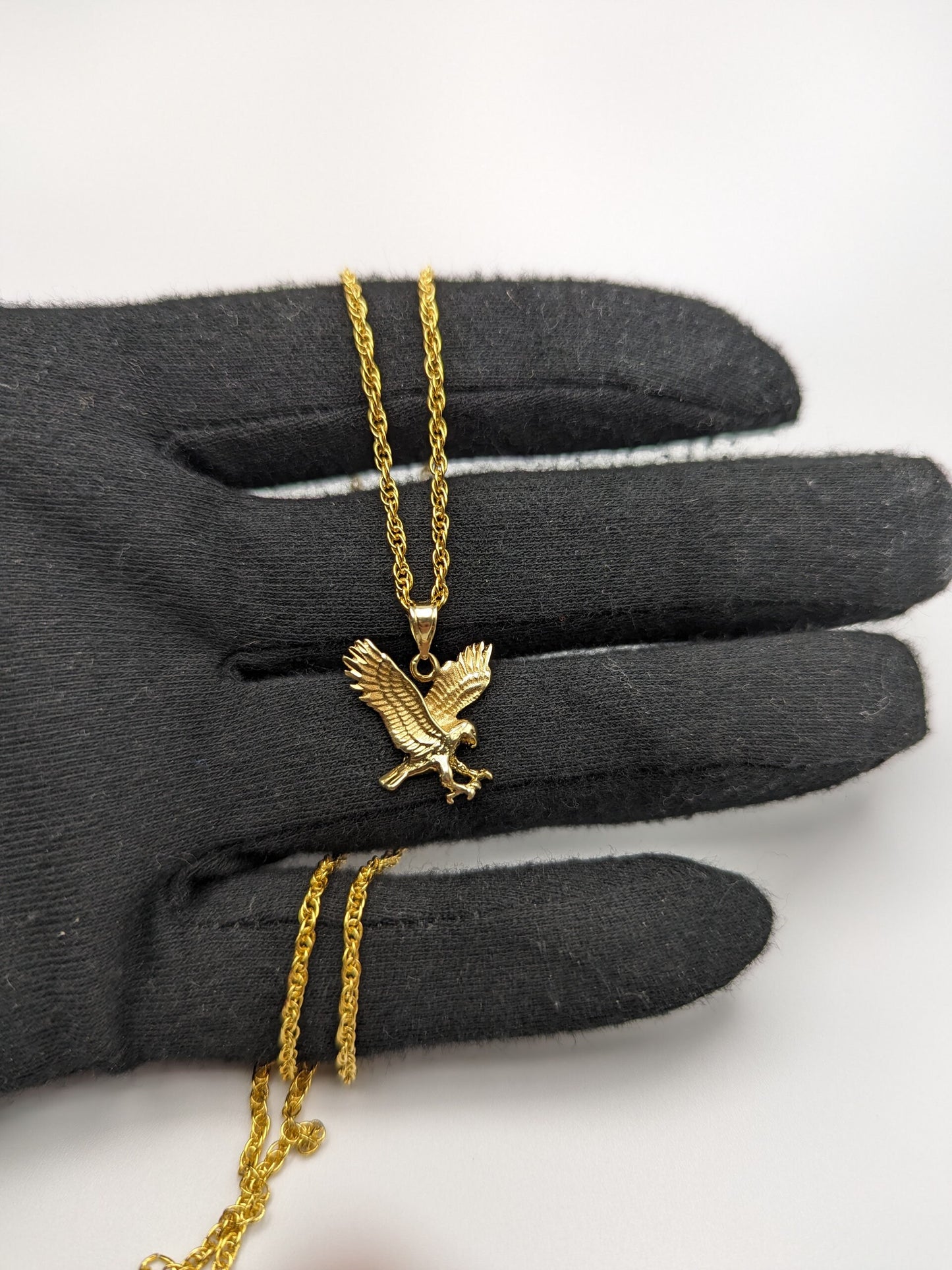 14k Yellow Gold Eagle Pendant Necklace. Solid Gold Eagle Aguila Charm Pendant.