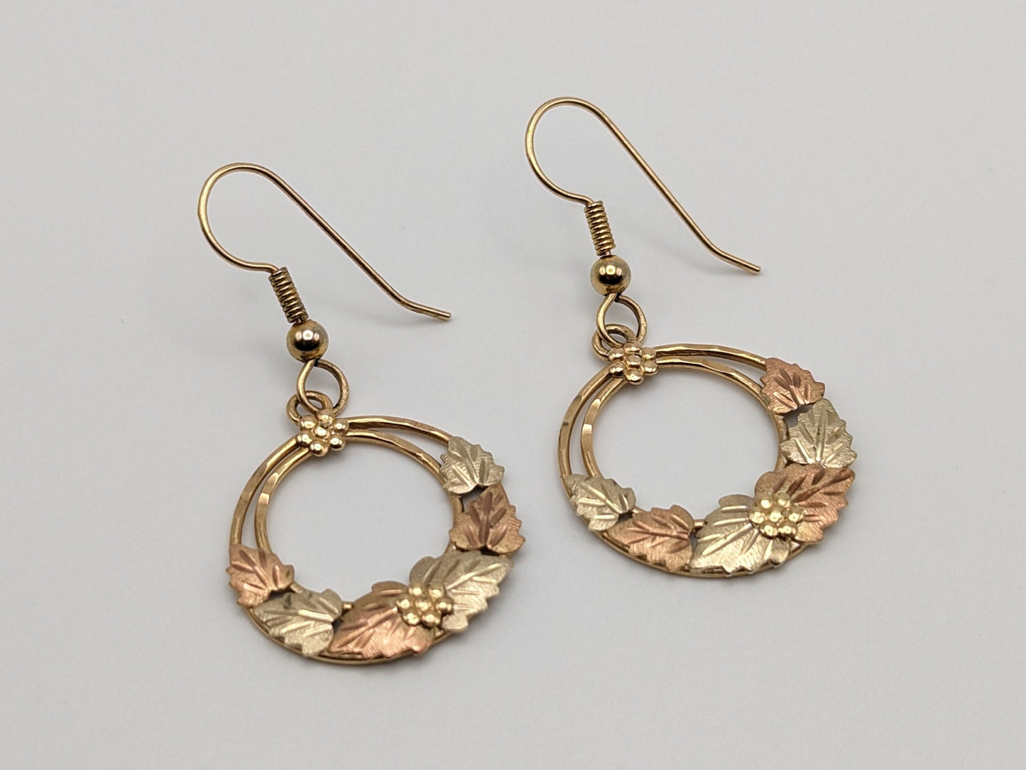 10k 12k Black Hills Gold Traditional Gold Vine Hoop Earrings Rose Gold Black Hills Gold Trio Gold Vine Wreath Leaf Earrings