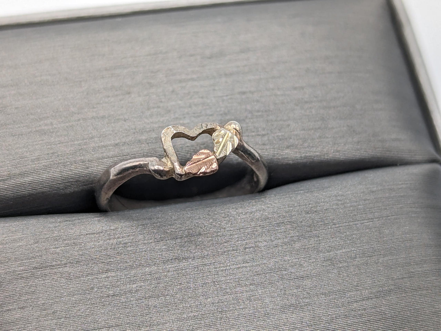 10k 12k Gold Sterling Silver Black Hills Gold Heart Ring Band Sterling Silver Heart Gold Ring.