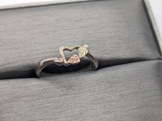 10k 12k Gold Sterling Silver Black Hills Gold Heart Ring Band Sterling Silver Heart Gold Ring.