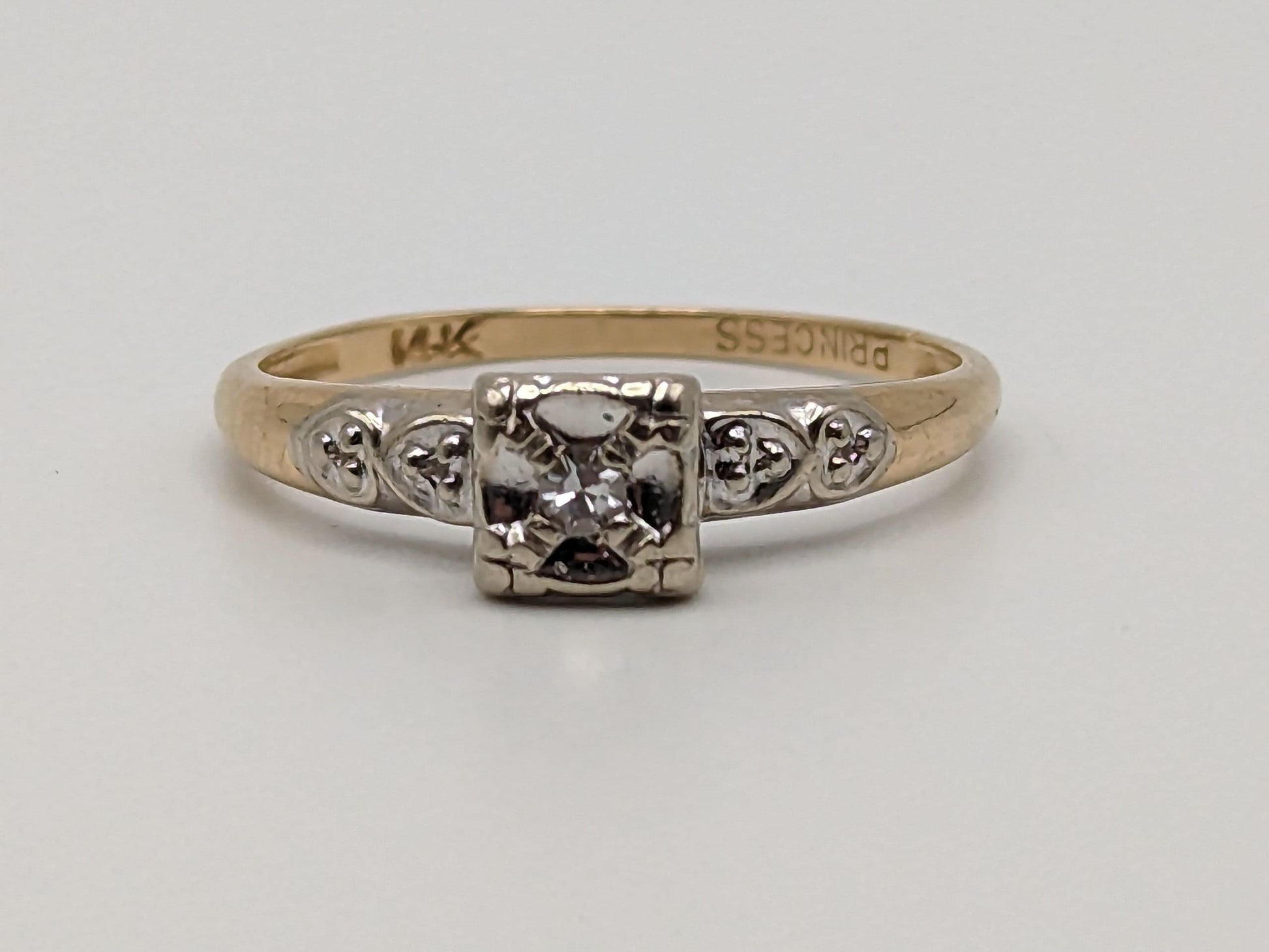 Antique Art Deco 14k Yellow Gold Cathedral Diamond Engagement Wedding Ring