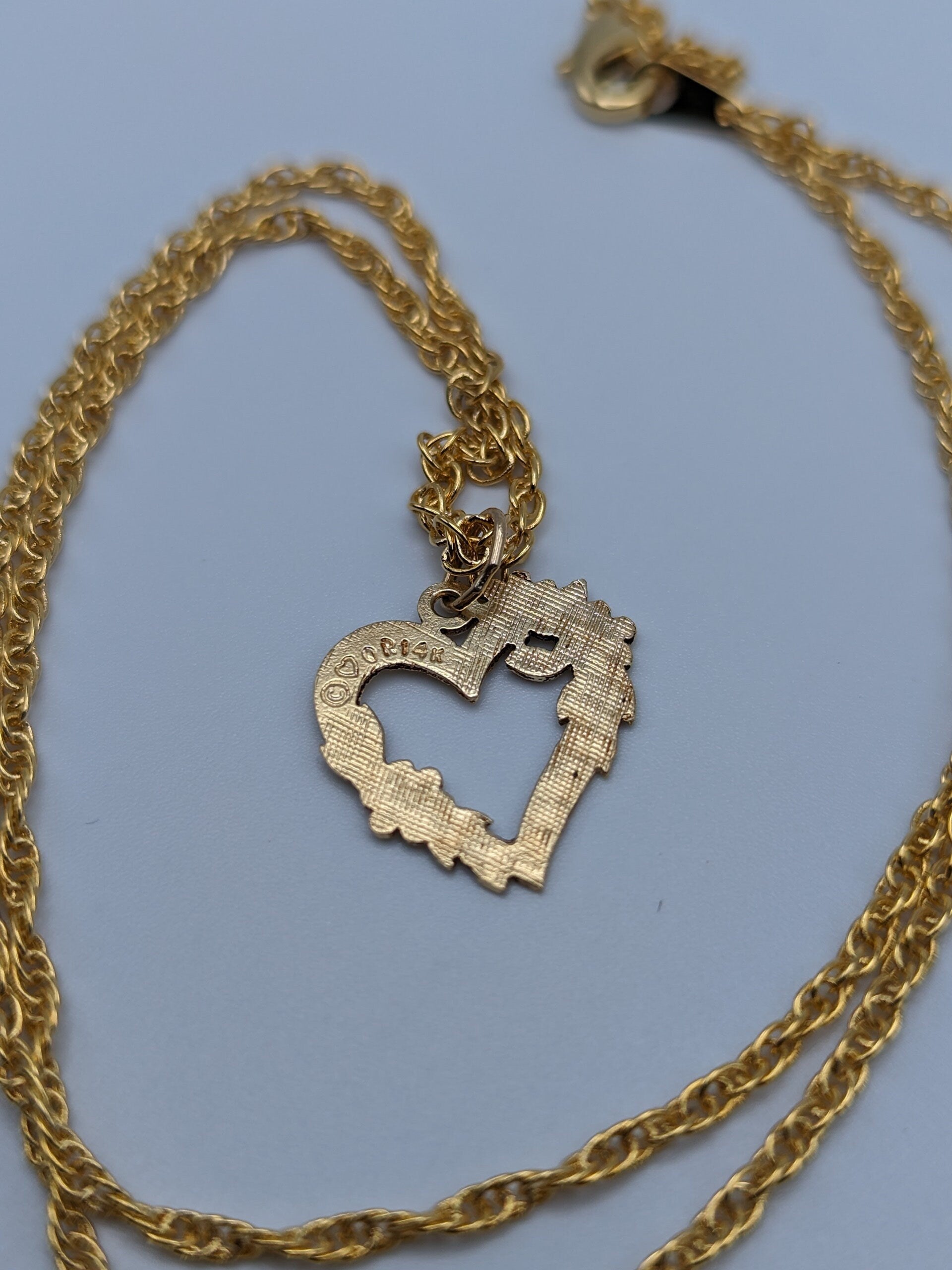 14k Yellow Gold Flower Heart Pendant Necklace Vintage Heart Pendant