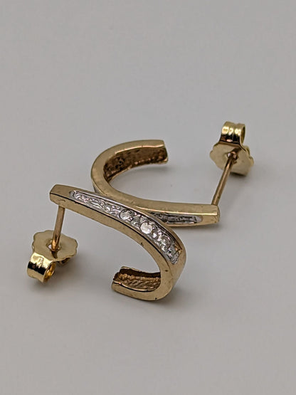 10k Yellow Gold Diamond Huggie Style Hoop Earrings Womens Diamond Huggie Earrings