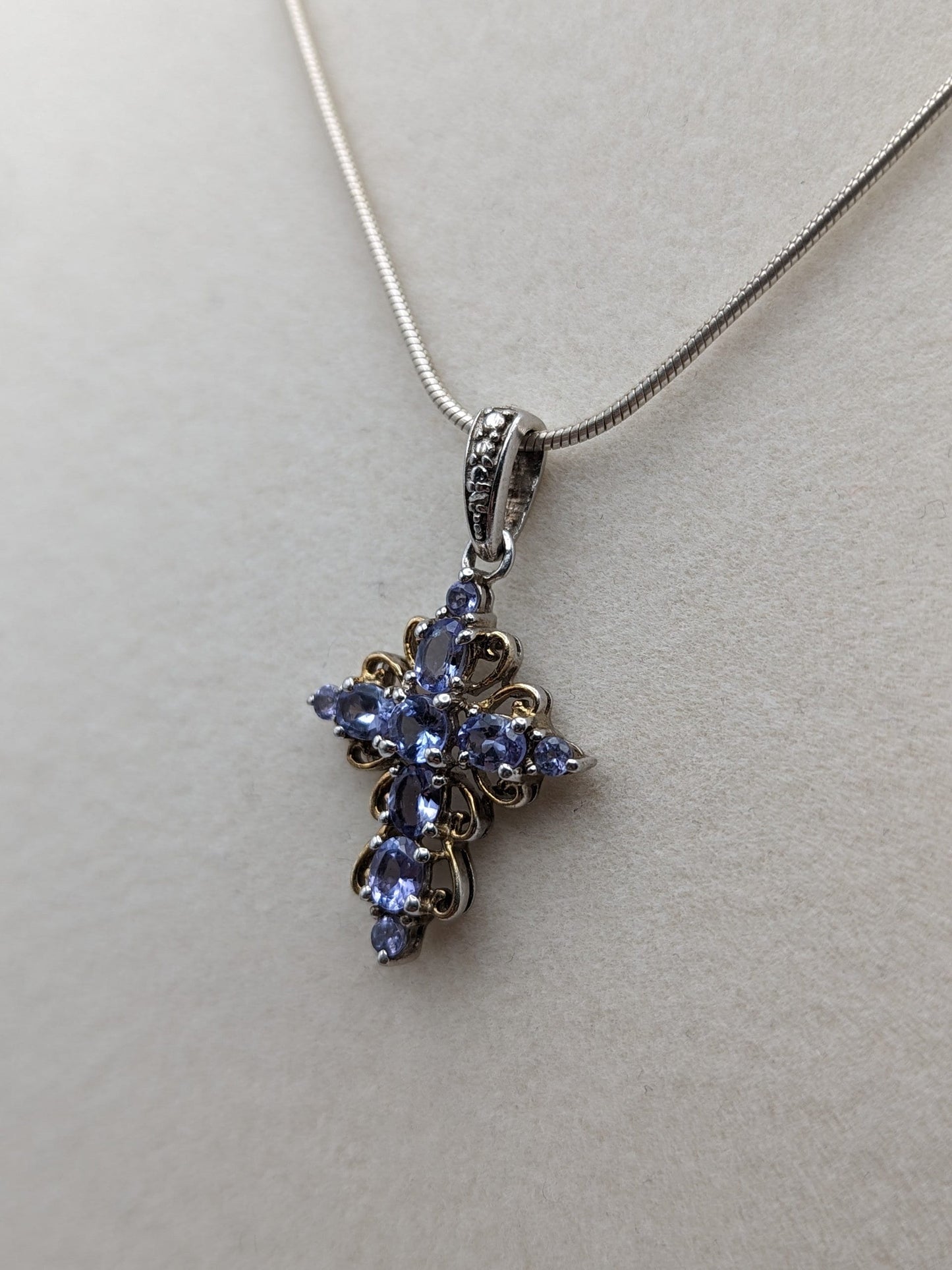 Sterling Silver Blue Tanzanite Cross Pendant Crucifix Necklace Sterling Silver Pendant