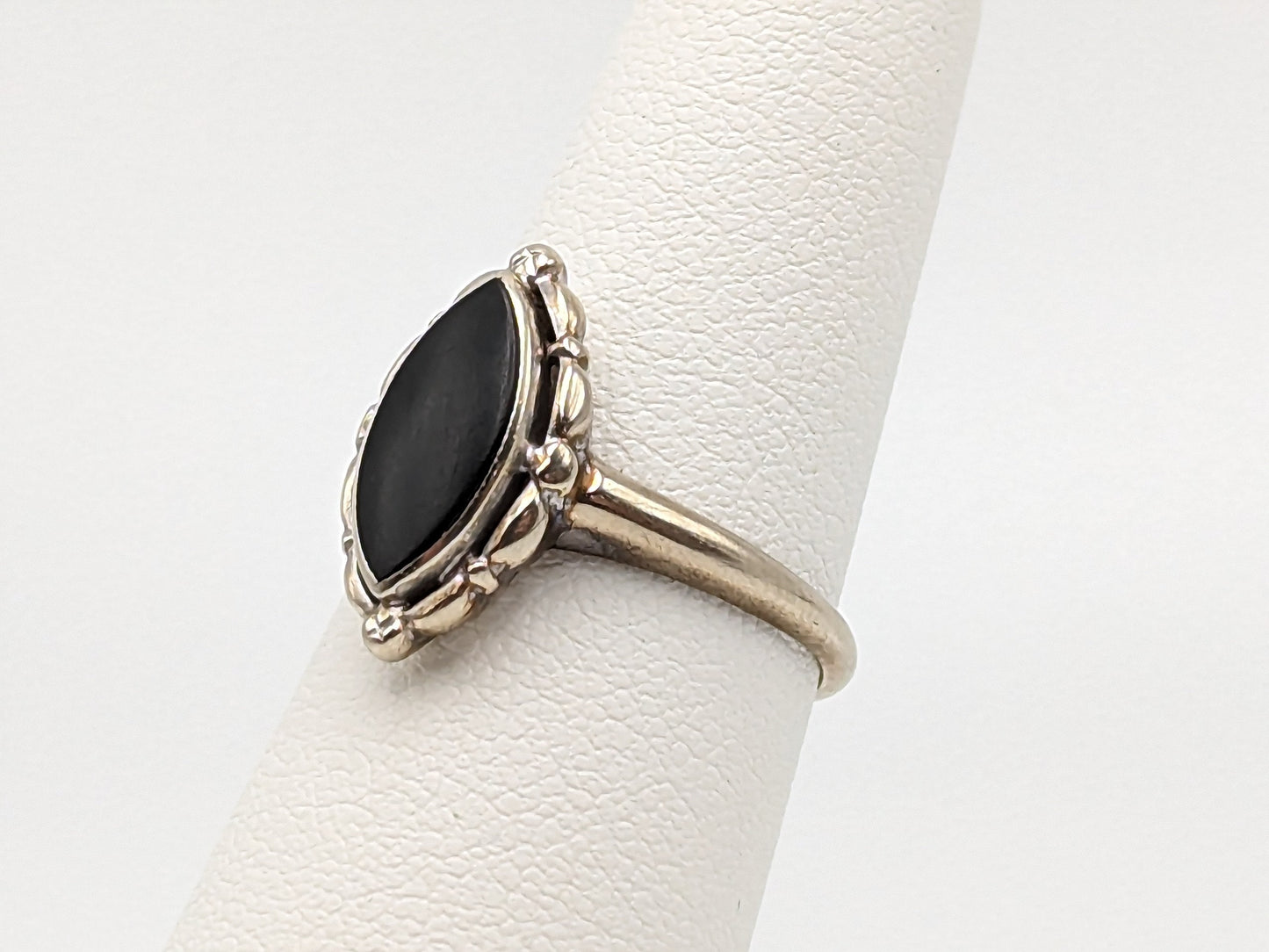 White Gold 14k Art Deco Black Onyx Ring. Midnight Black Onyx Ring Pinky Onyx Ring