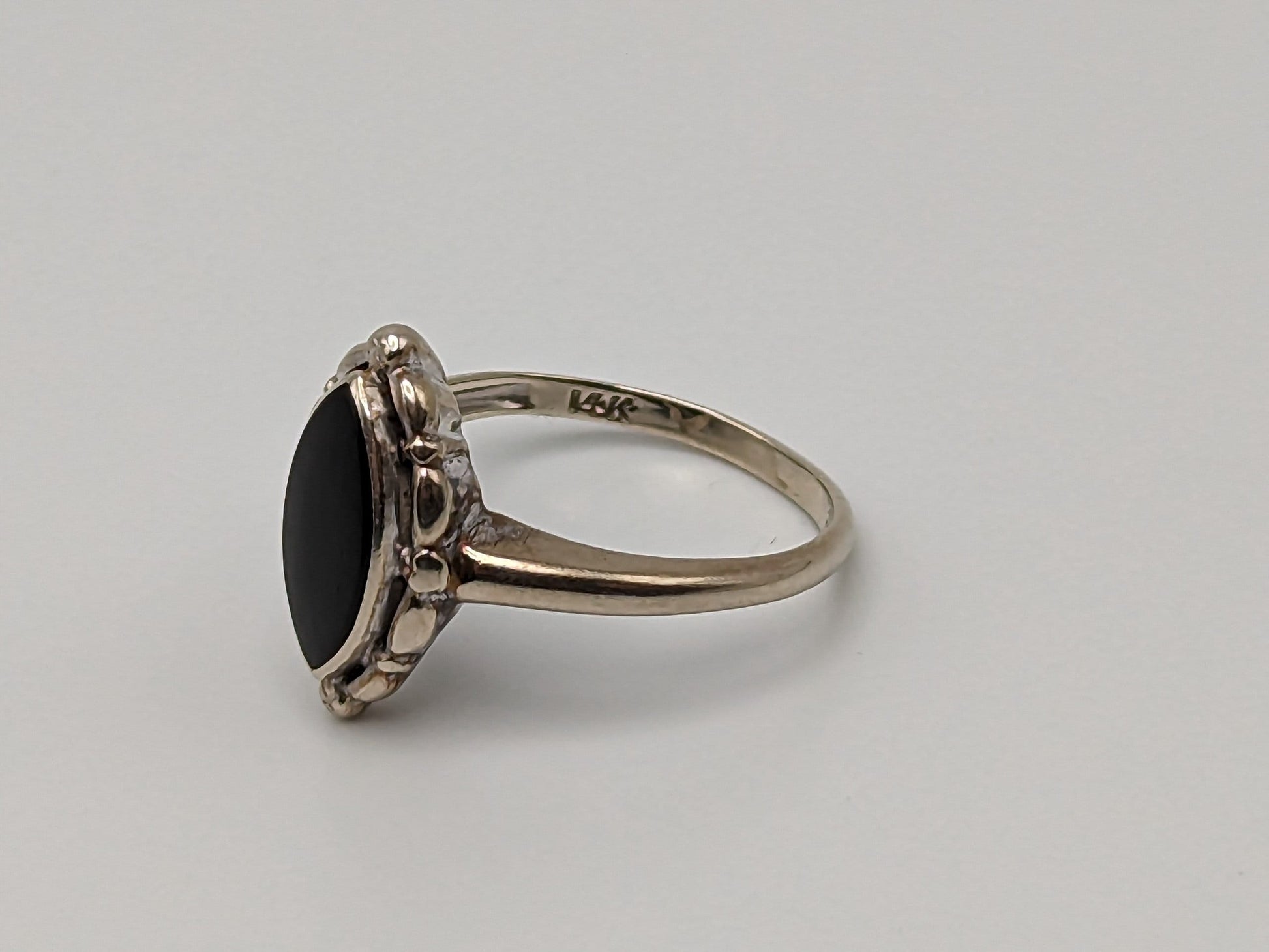 White Gold 14k Art Deco Black Onyx Ring. Midnight Black Onyx Ring Pinky Onyx Ring