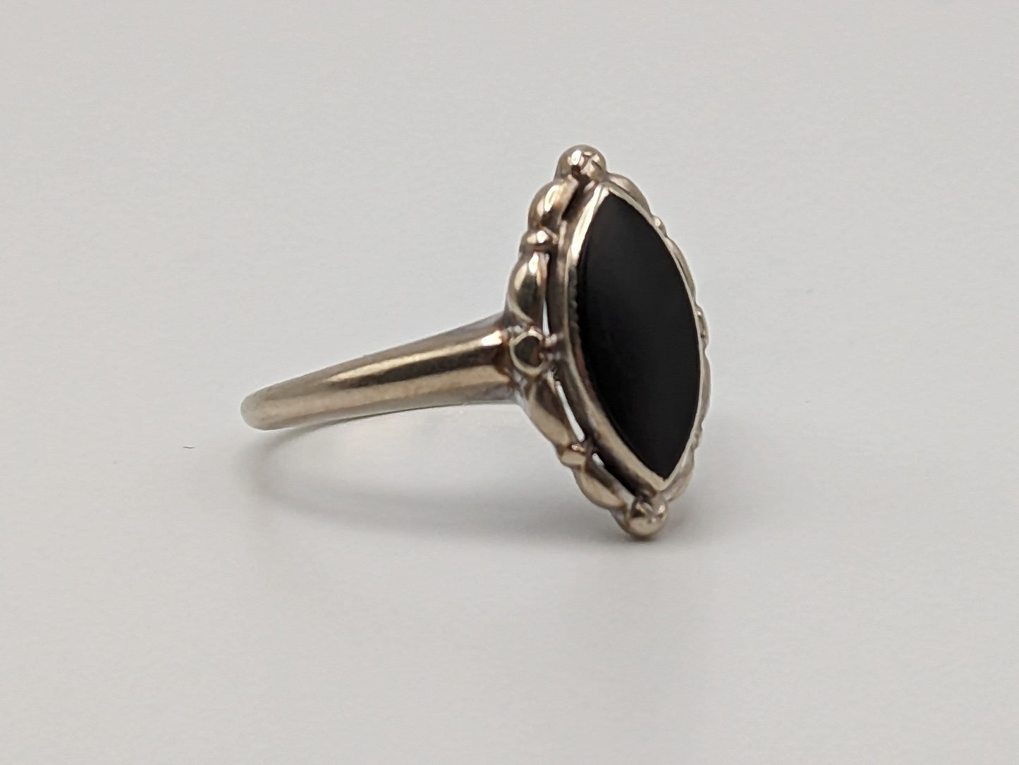 White Gold 14k Art Deco Black Onyx Ring. Midnight Black Onyx Ring Pinky Onyx Ring