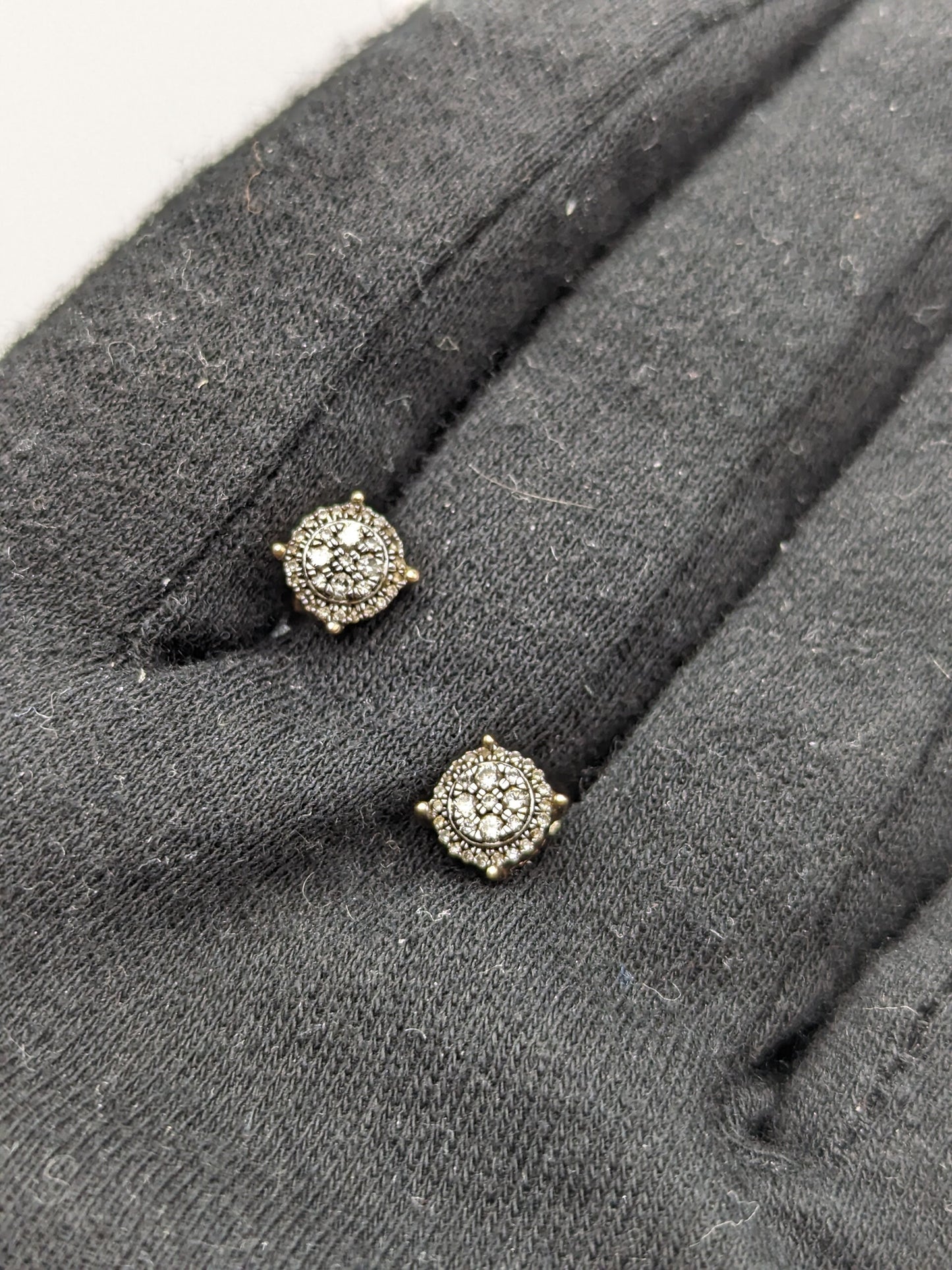 10k Antique Art Deco Diamond Studs Round Yellow Gold Diamond Earrings