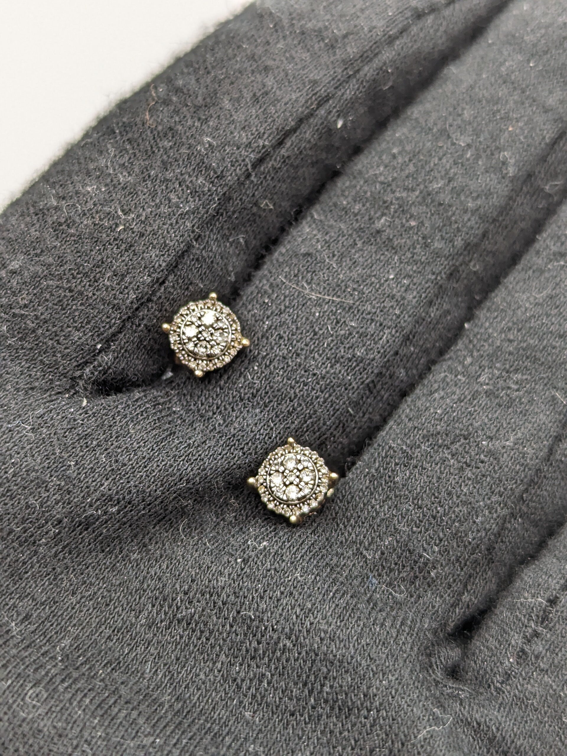 10k Antique Art Deco Diamond Studs Round Yellow Gold Diamond Earrings