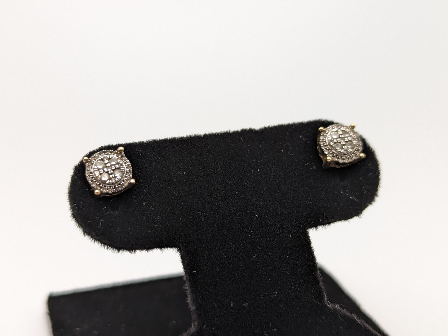 10k Antique Art Deco Diamond Studs Round Yellow Gold Diamond Earrings
