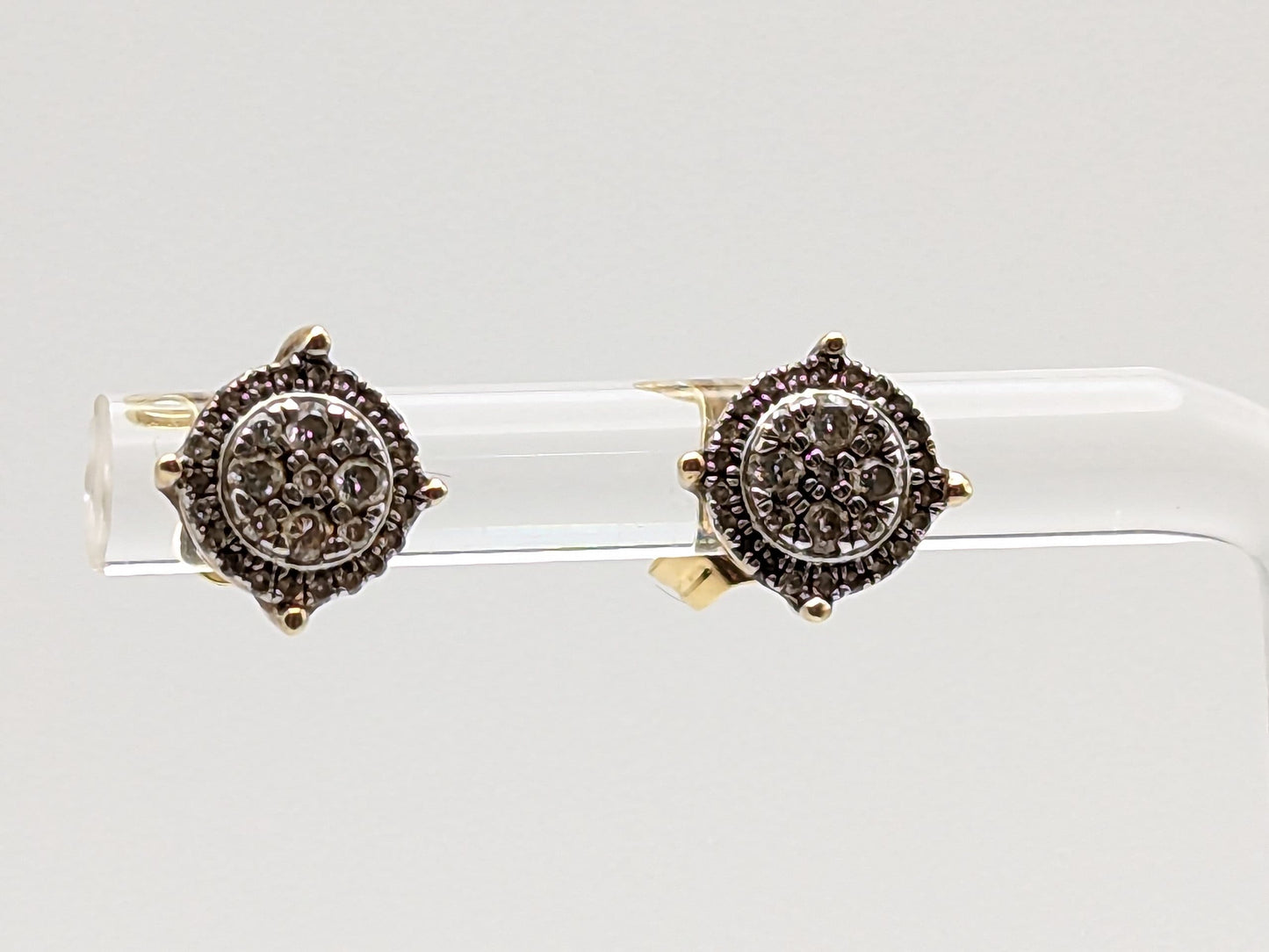 10k Antique Art Deco Diamond Studs Round Yellow Gold Diamond Earrings