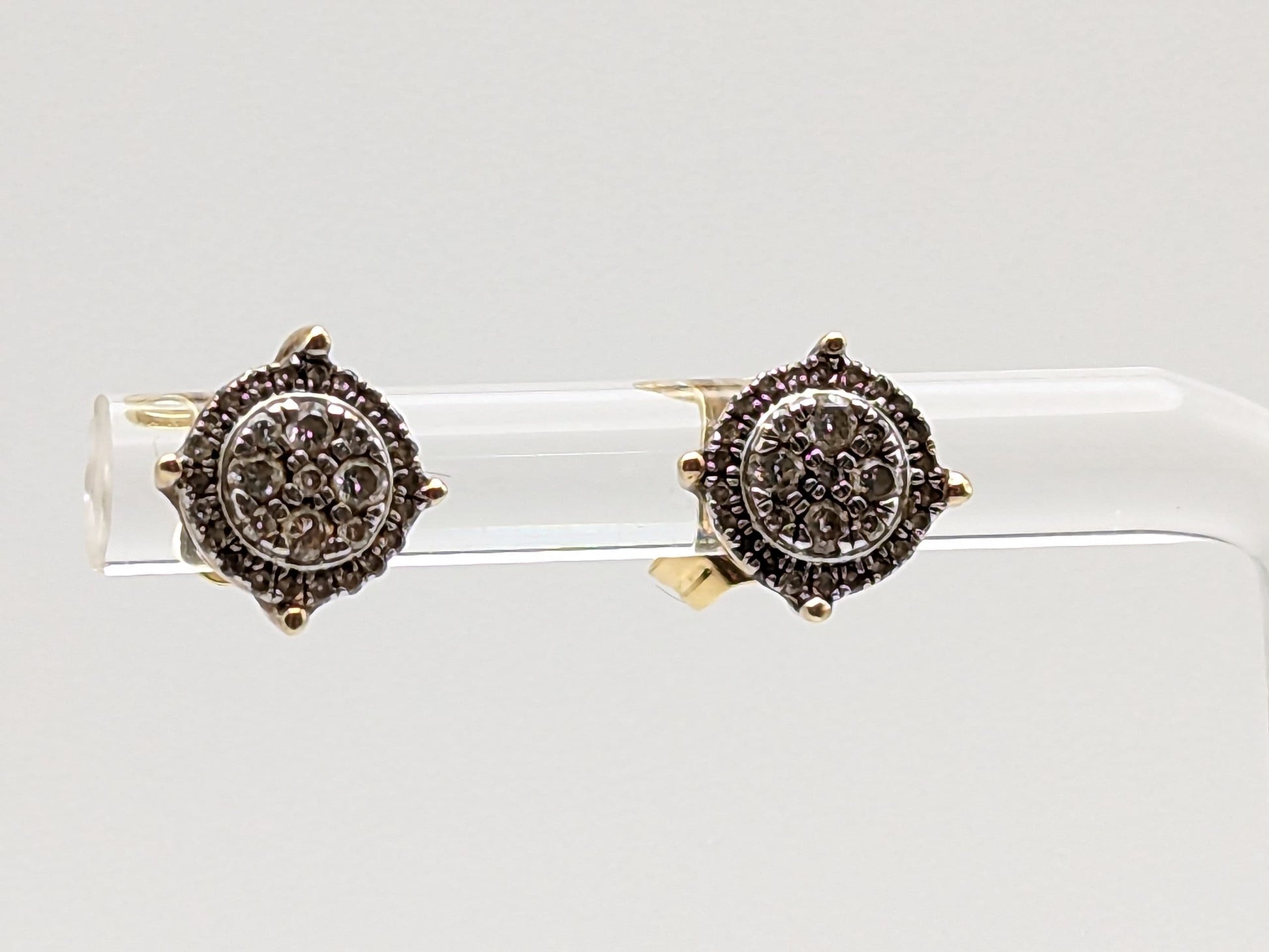 10k Antique Art Deco Diamond Studs Round Yellow Gold Diamond Earrings