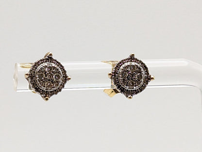 10k Antique Art Deco Diamond Studs Round Yellow Gold Diamond Earrings