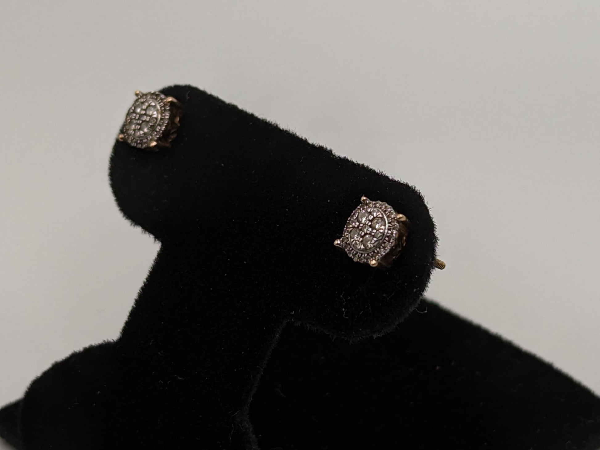 10k Antique Art Deco Diamond Studs Round Yellow Gold Diamond Earrings