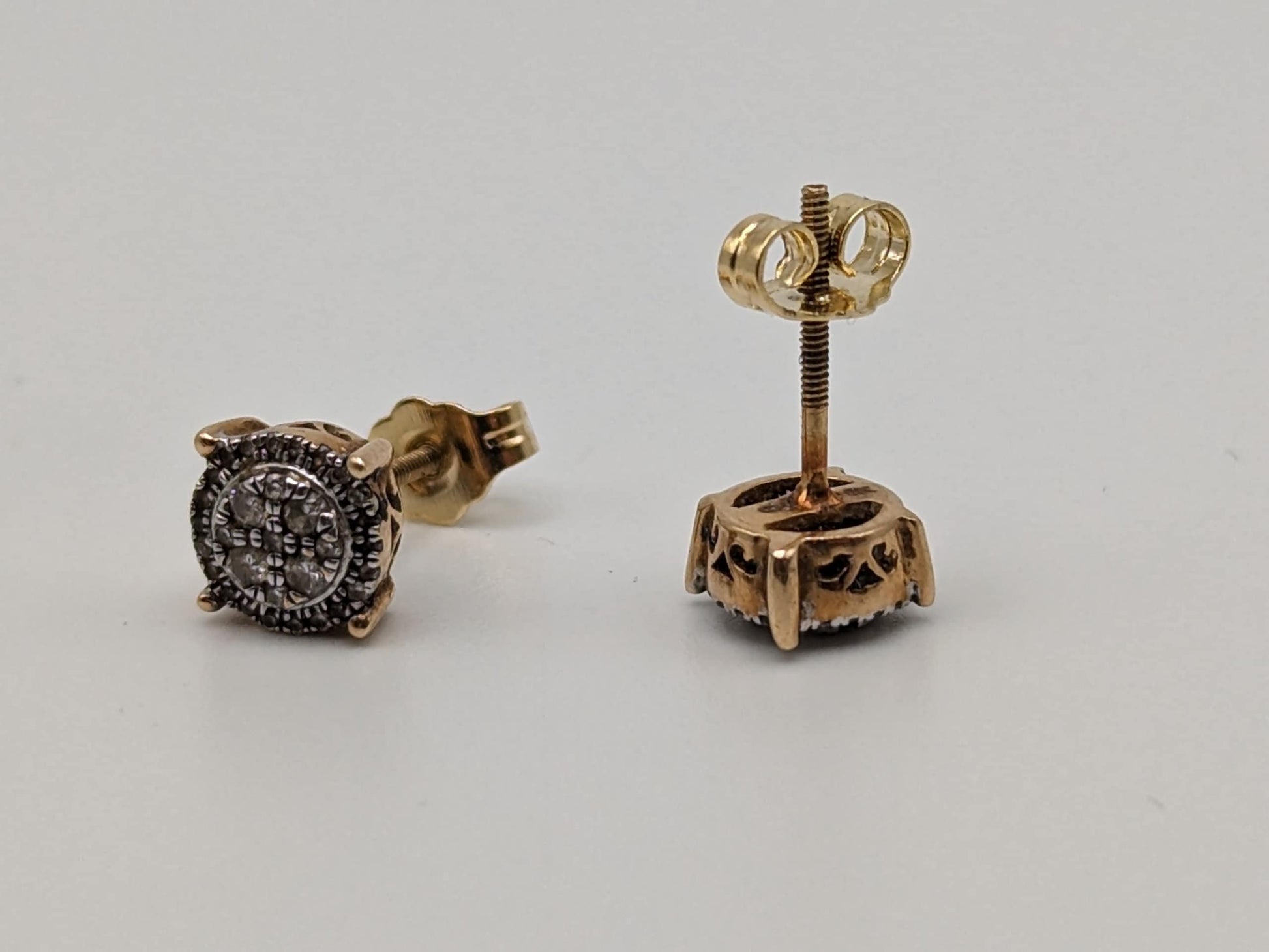 10k Antique Art Deco Diamond Studs Round Yellow Gold Diamond Earrings