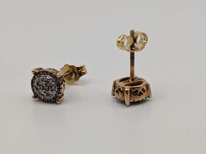 10k Antique Art Deco Diamond Studs Round Yellow Gold Diamond Earrings