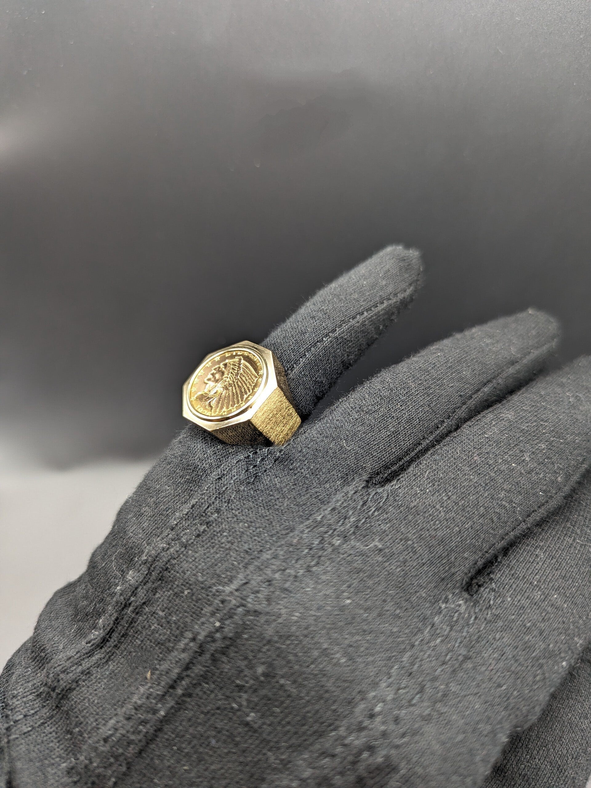 Heavy 15gr 14k Gold 2.5 Dollar 1925 Indian Head Gold Coin Ring Dollar 1925 statement Ring