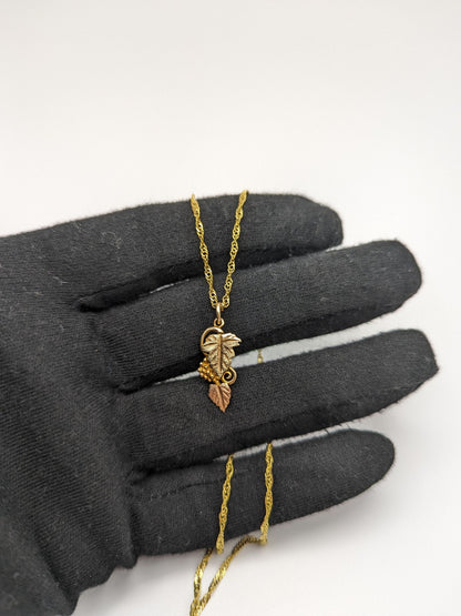 10k 12k Black Hills Rose Gold Leaf & Vine Pendant. 10k Black Hills Gold Rose Vine Pendant