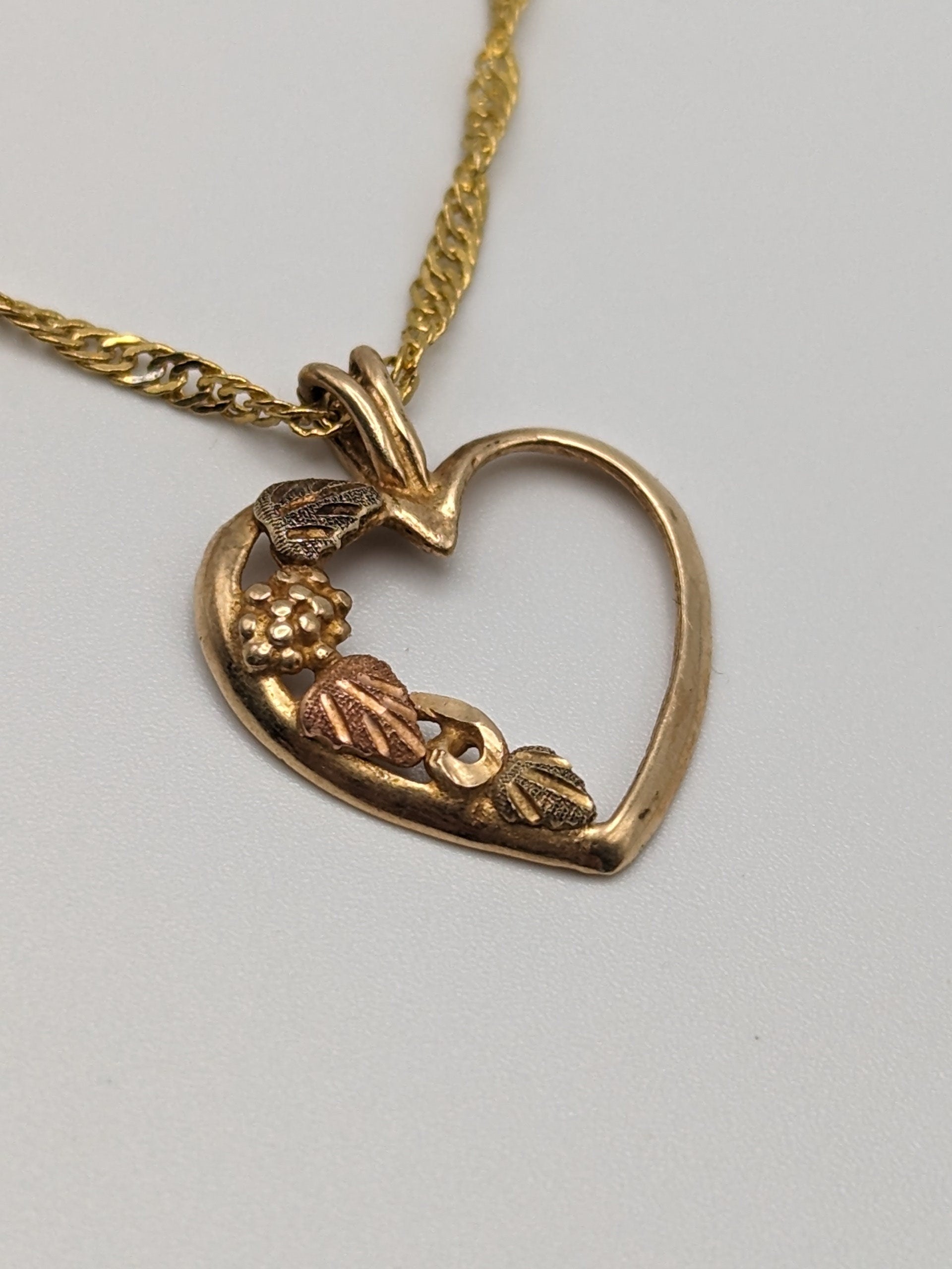 10k Black Hills Gold Heart Pendant. 10k Heart Vine and Leaf Pendant.