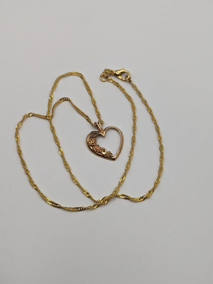 10k Black Hills Gold Heart Pendant. 10k Heart Vine and Leaf Pendant.