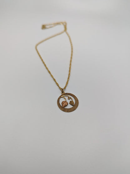 10k 12k Black Hills Rose Gold Leaf & Vine Round Pendant Necklace. 10k Black Hills Gold Vine Necklace Pendant