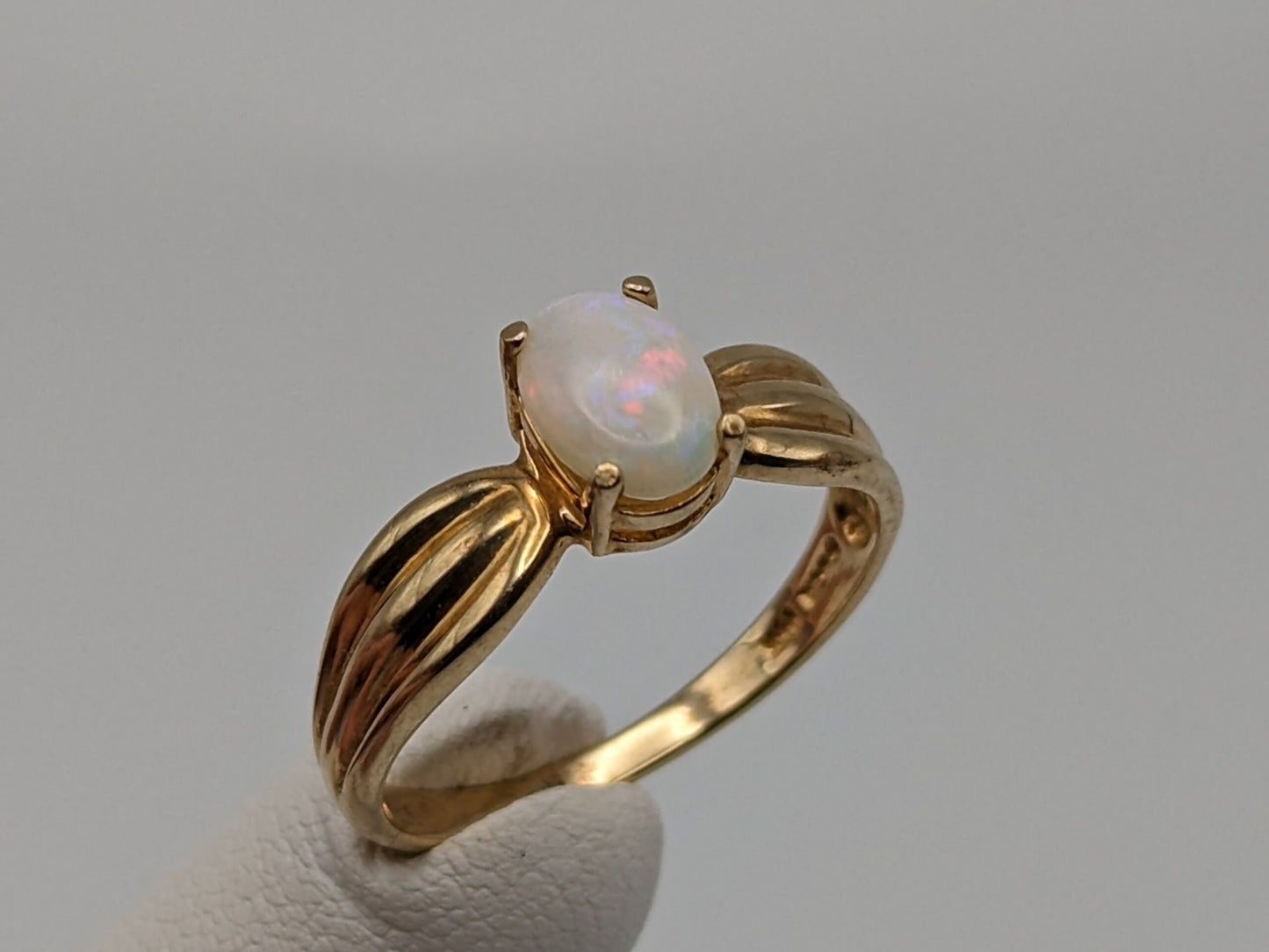 10k Yellow Gold Oval Opal Ring Wedding Statement Band