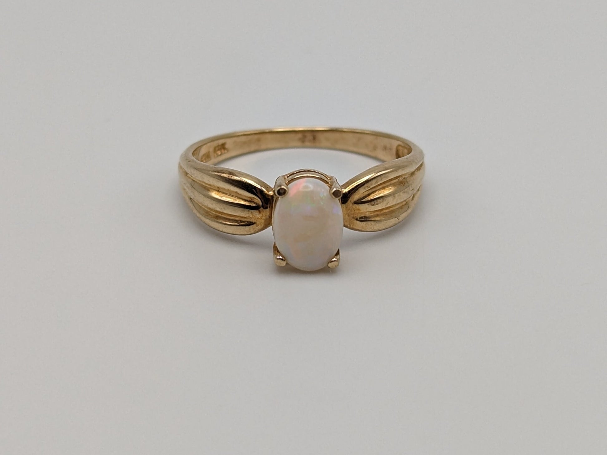 10k Yellow Gold Oval Opal Ring Wedding Statement Band