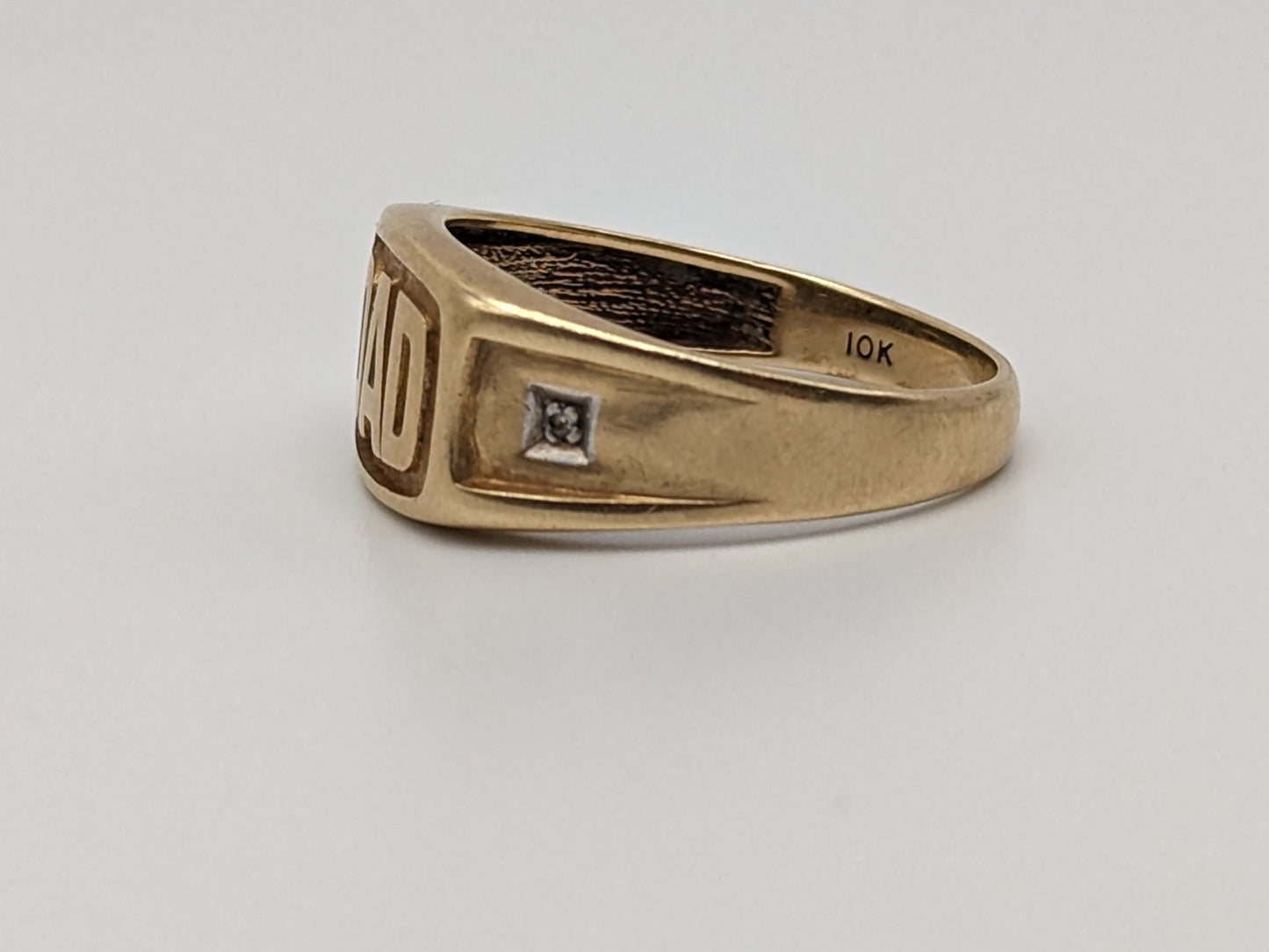 10k Yellow Gold DAD Diamond Ring Mens Father Statement Ring.