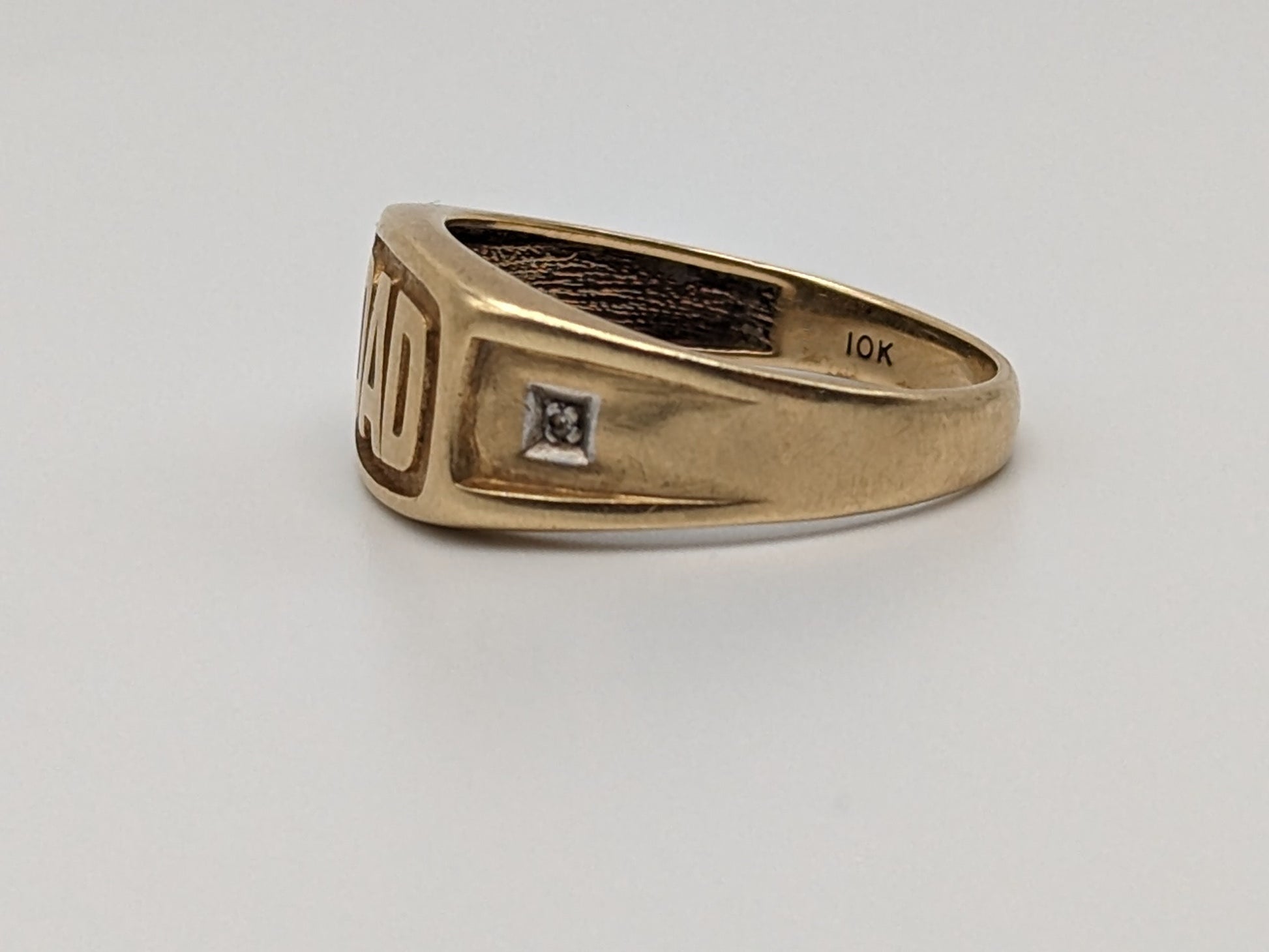 10k Yellow Gold DAD Diamond Ring Mens Father Statement Ring.