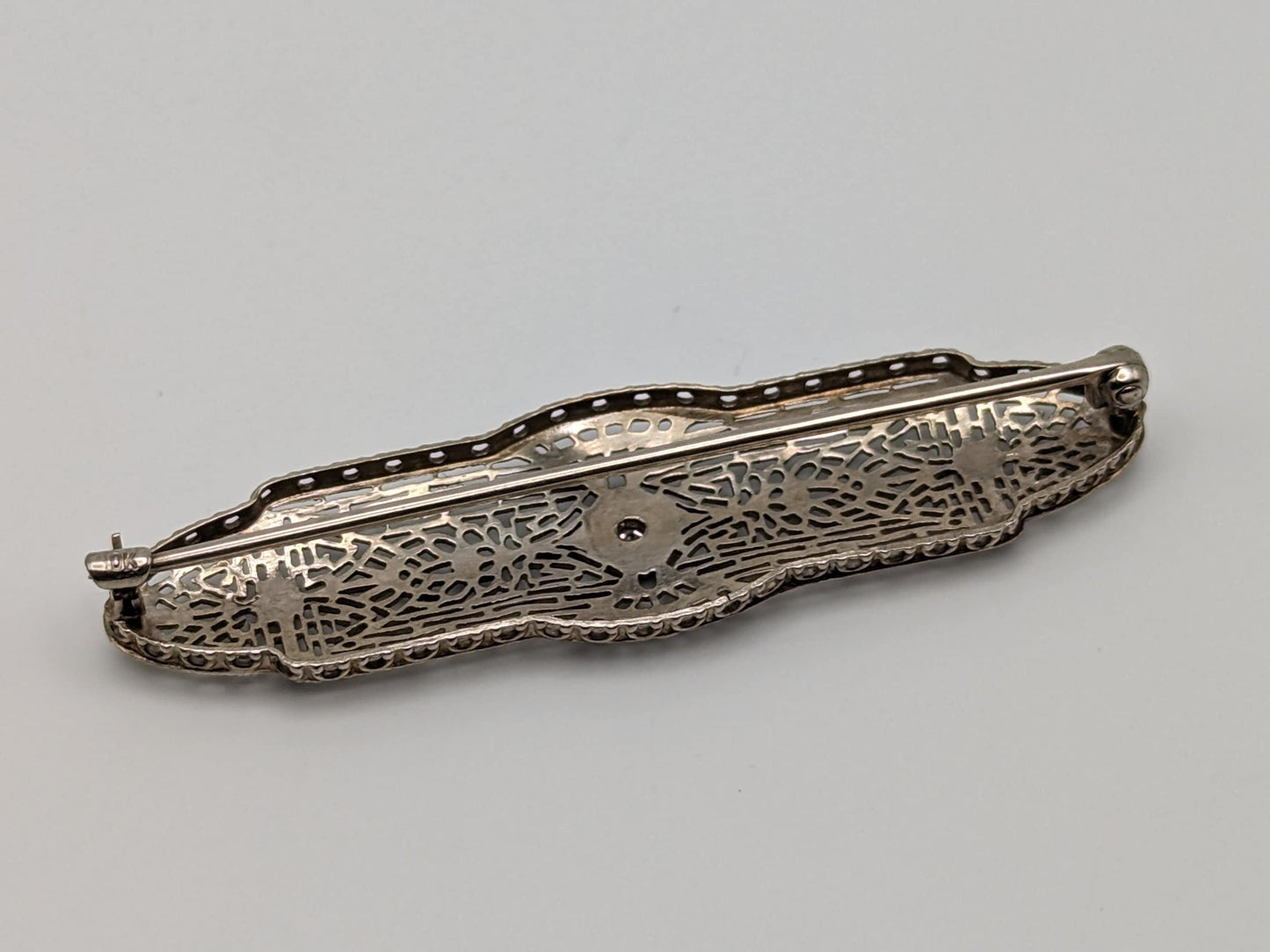 10k White Gold Diamond Filigree Brooch Pin