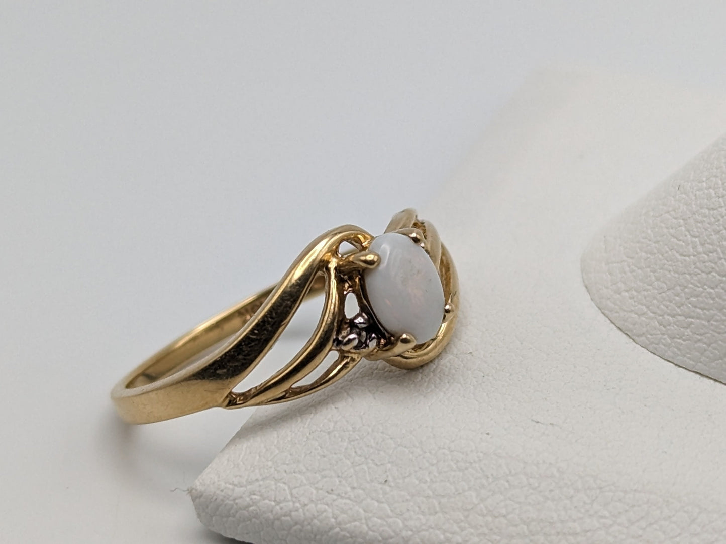 10k Yellow Gold Oval Opal Diamond Ring. Wedding Promise Ring.