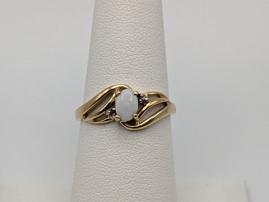 10k Yellow Gold Oval Opal Diamond Ring. Wedding Promise Ring.