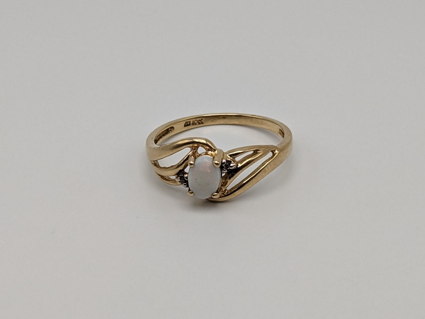 10k Yellow Gold Oval Opal Diamond Ring. Wedding Promise Ring.