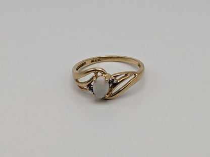 10k Yellow Gold Oval Opal Diamond Ring. Wedding Promise Ring.
