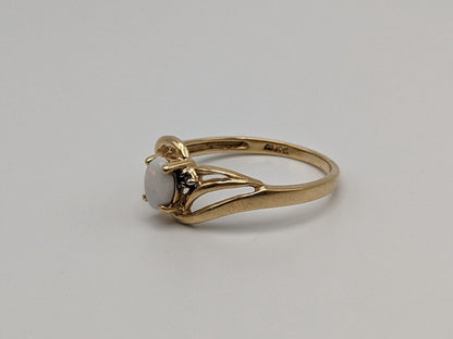 10k Yellow Gold Oval Opal Diamond Ring. Wedding Promise Ring.