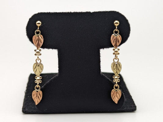 10k 12k Black Hills Gold Traditional Gold Vine Dangel Earrings Rose Gold Black Hills Gold Trio Gold Vine Leaf Earrings