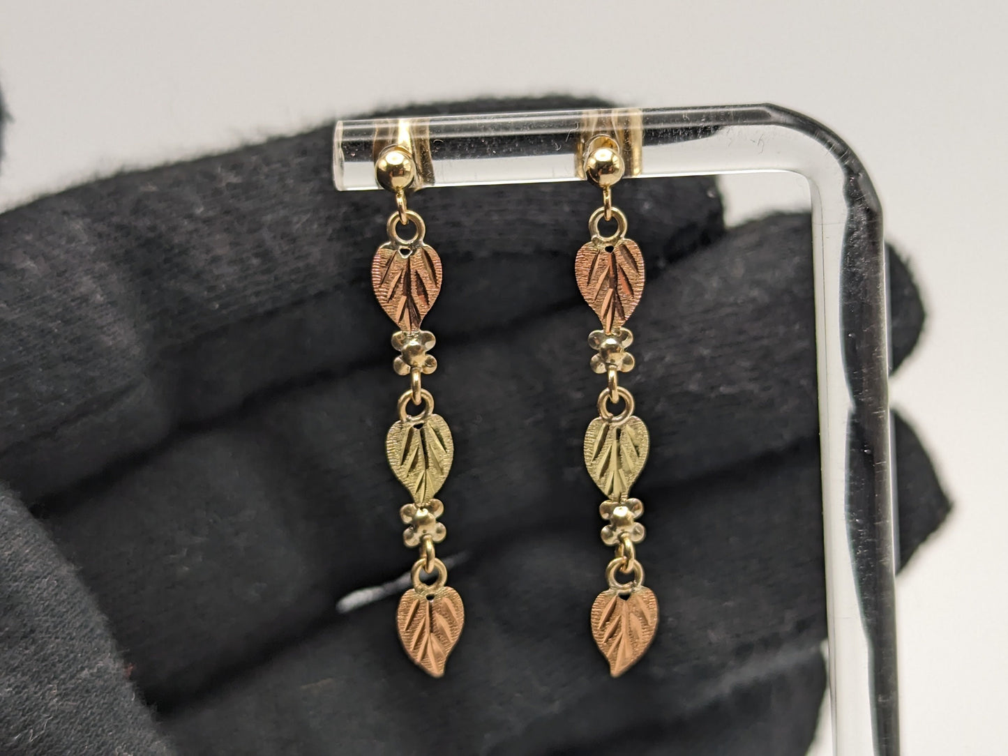 10k 12k Black Hills Gold Traditional Gold Vine Dangel Earrings Rose Gold Black Hills Gold Trio Gold Vine Leaf Earrings
