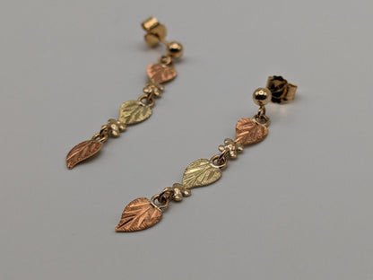 10k 12k Black Hills Gold Traditional Gold Vine Dangel Earrings Rose Gold Black Hills Gold Trio Gold Vine Leaf Earrings
