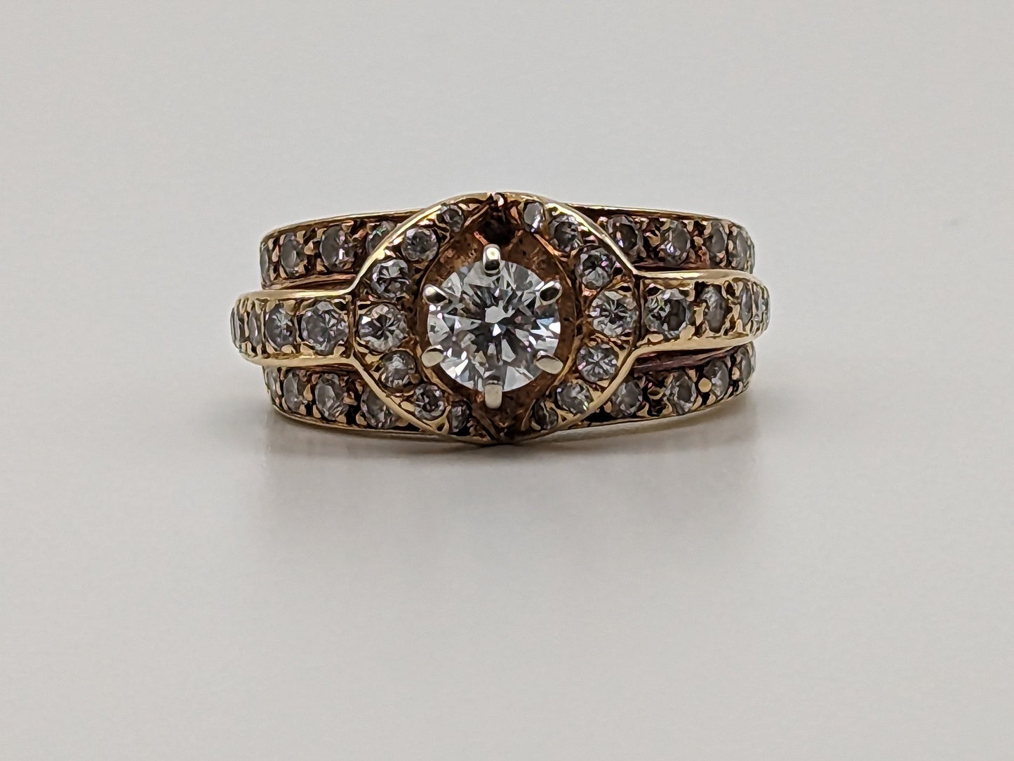 APPRAISED! 14k Yellow Gold Diamond Triple Band Wedding Set 1.35ctw Diamond w/Appraisal. 14k Round Cut 0.55 ct Center Diamond Bridal Set.