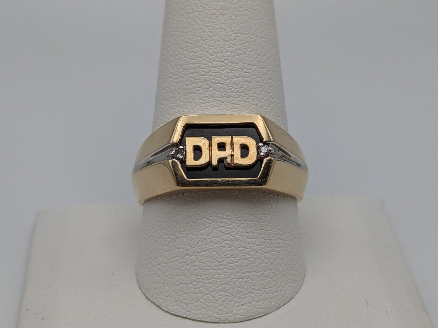 10k DAD Onyx Diamond Mens Yellow Gold Father Statement Wedding Ring Band