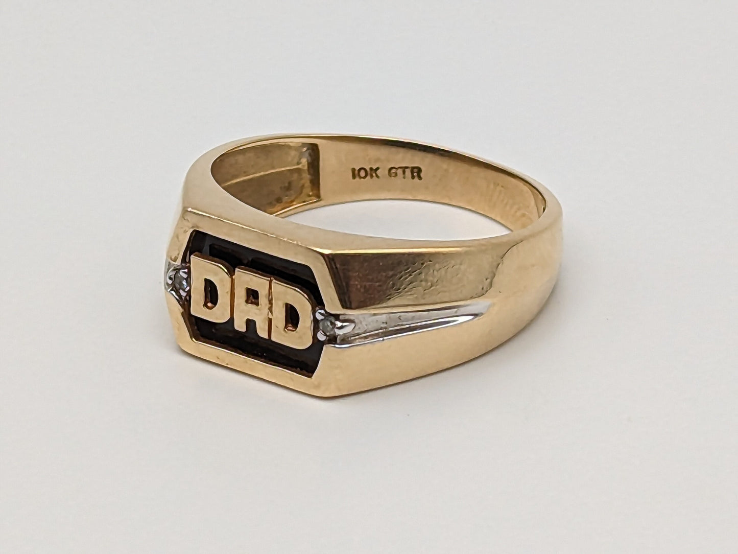 10k DAD Onyx Diamond Mens Yellow Gold Father Statement Wedding Ring Band