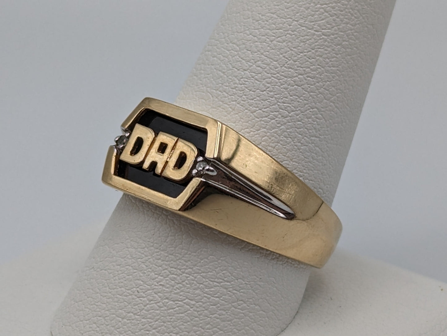 10k DAD Onyx Diamond Mens Yellow Gold Father Statement Wedding Ring Band