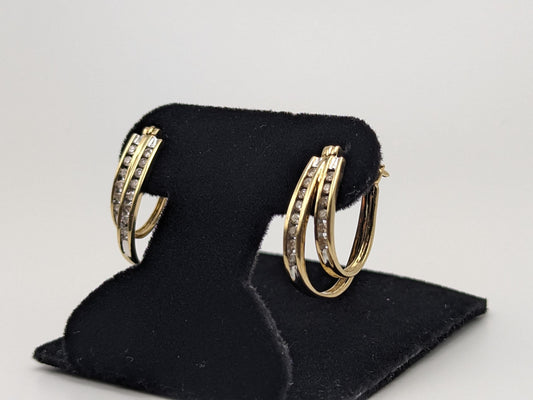 10k Gold Double Hoop .42ct Diamond Huggie Earrings. Diamond Hoops Huggies