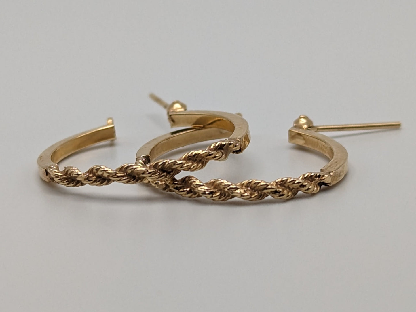 14k Gold Twisted Rope Hoop Earrings. Wire Hoop Earrings Real Solid 14K Yellow Gold