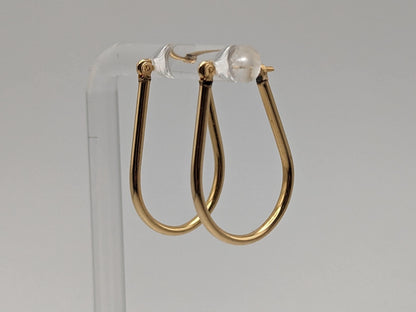 14k Yellow Gold Hallow Oval Hoop Dainty Earrings
