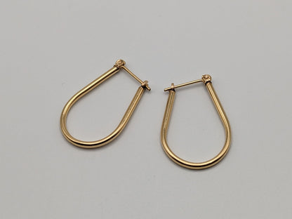 14k Yellow Gold Hallow Oval Hoop Dainty Earrings